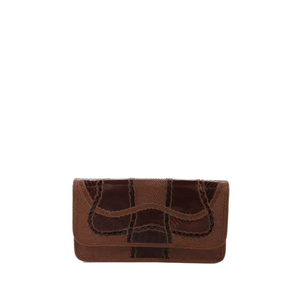 Carlos Falchi Womens Leather Embossed Flap Clutch Bag Handbag Brown